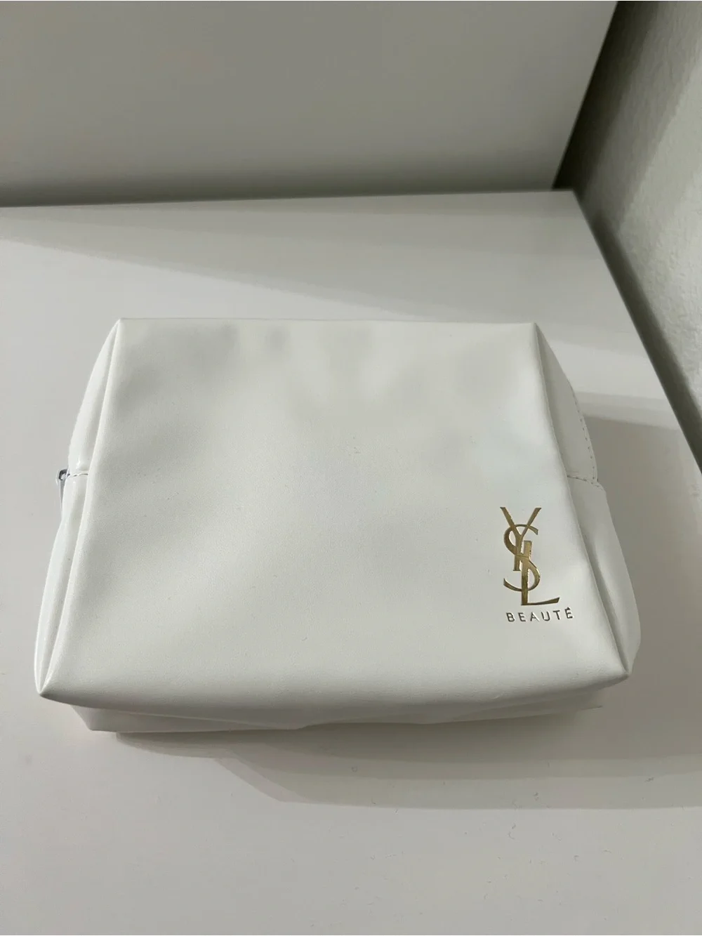 YSL Beauty white Cosmetic Pouch with Gold Logo
